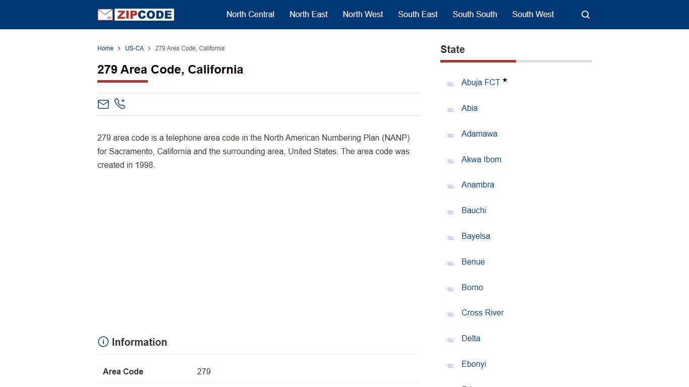279 Area Code, California - ZIPCODE