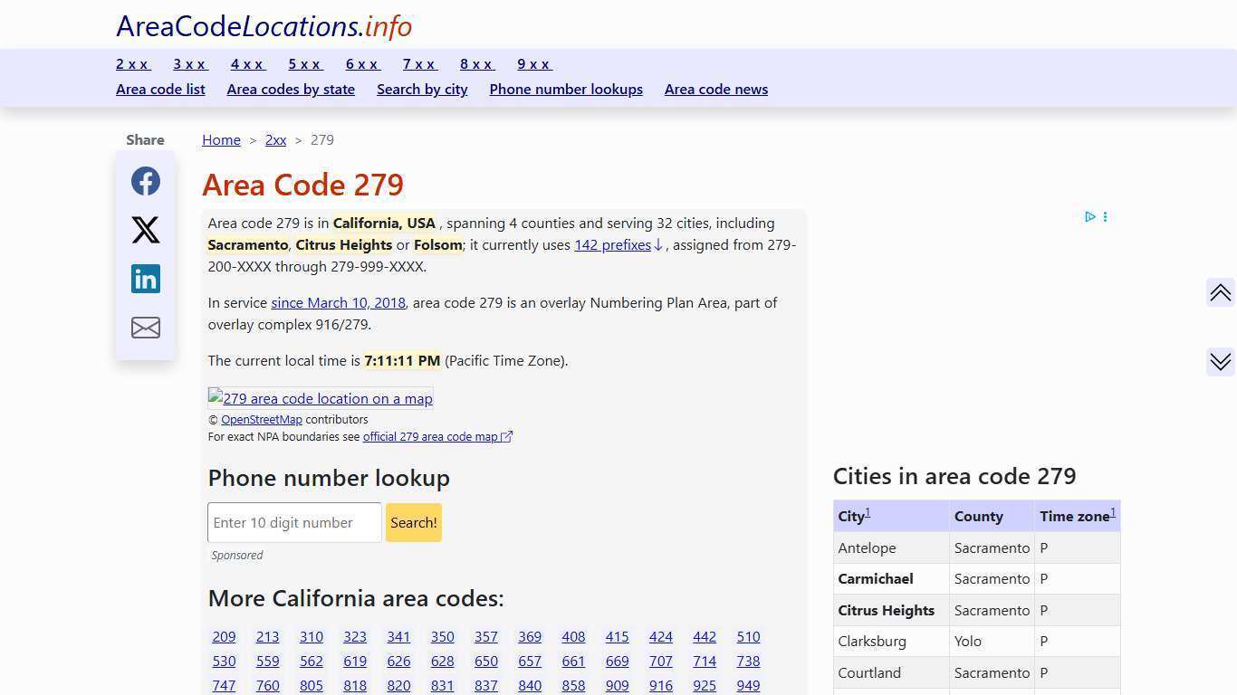 279 Area Code: Complete Location Info, Time Zone