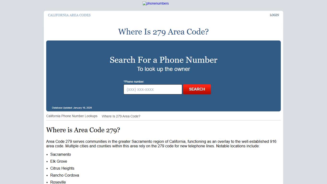 Where Is 279 Area Code? | California.PhoneNumbers.org
