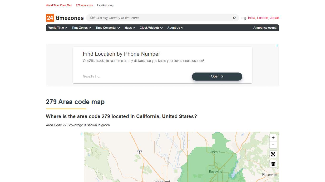 279 Area Code Map